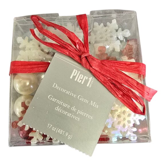 NEW! Pier 1 Imports Christmas Holiday Decorative Gem Mix Red & White Snowflakes - Picture 6 of 8